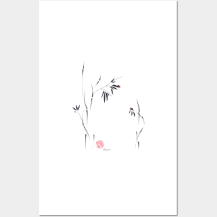 Social Distancing  ~  sumi-e ladybug bamboo ink brush pen painting Posters and Art